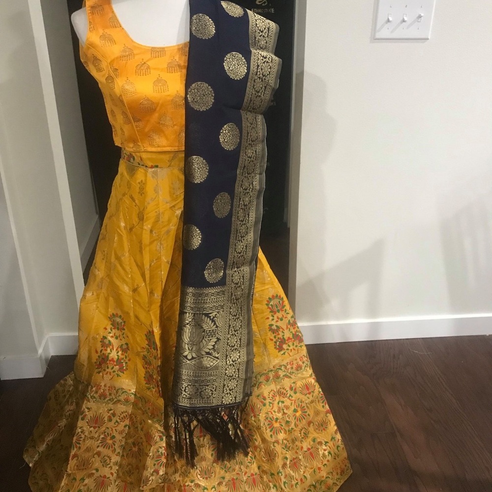 Cheery yellow Benarasi lehenga set